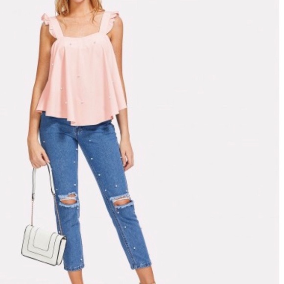 Pink Ruffle Tank Top with Pearls - Picture 6 of 6